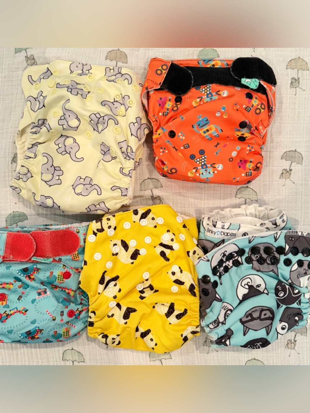 Cloth Diaper Lot of 5 TotsBots EasyFit AIO Imagine Binky Bundle